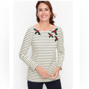 Talbots Striped Holly Embellished Long Sleeve Top- Size L